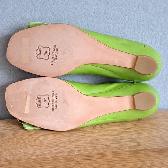Stuart Weitzman Lime Green Patent Leather Peep Toe Flats 6.5 Gold Buckle Spain - Picture 6 of 12